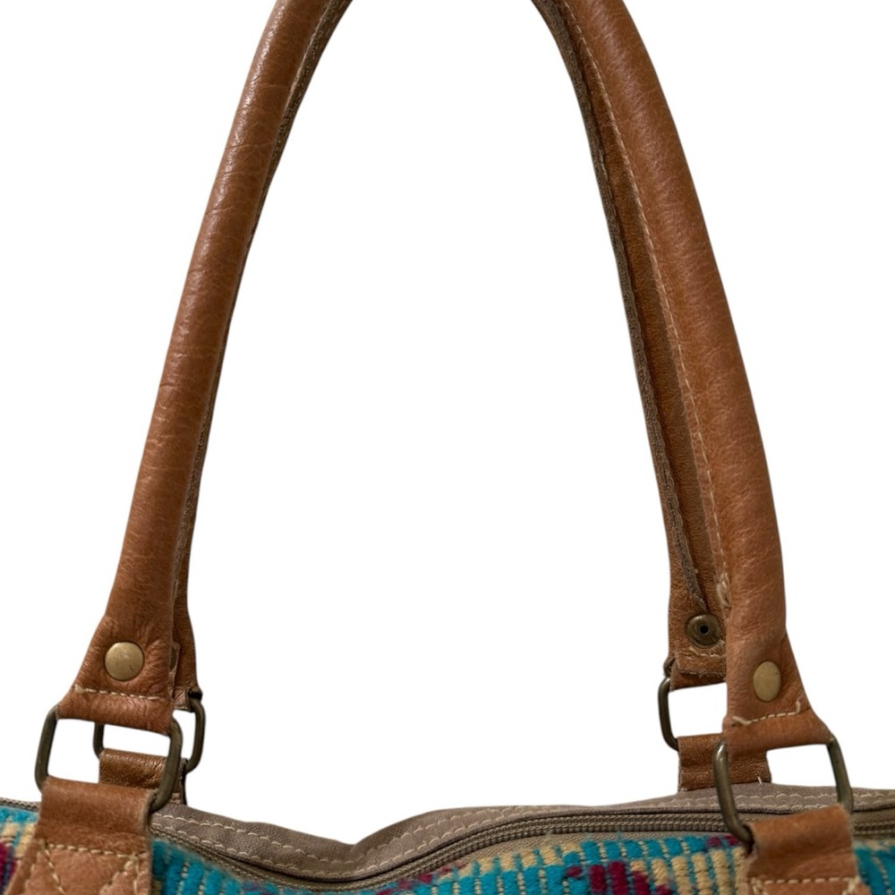 Myra Bag Foxy Messenger S-1968 Cowhide Aztec Turquoise Leather Crossbody Tote - Picture 3 of 9